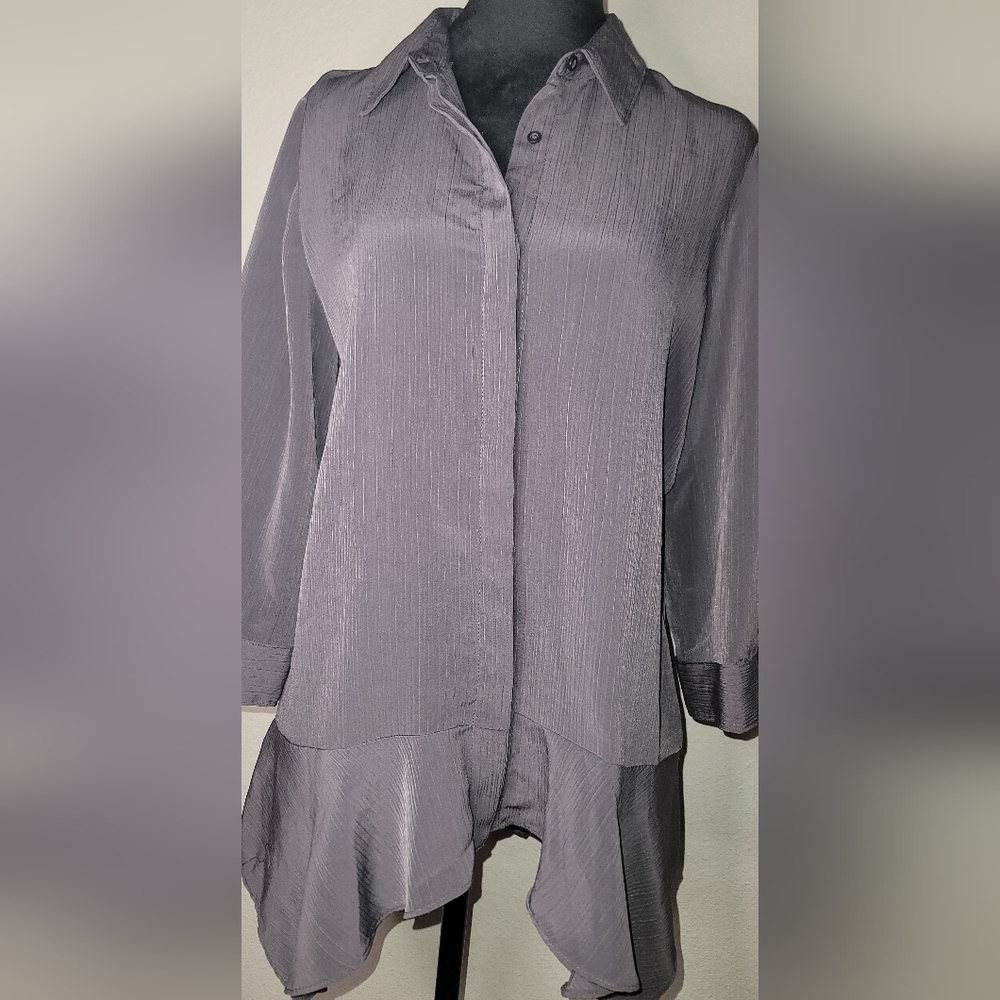Simply Vera Peplum Blouse Striped Long Sleeve Rayon Button Down Womens Size M